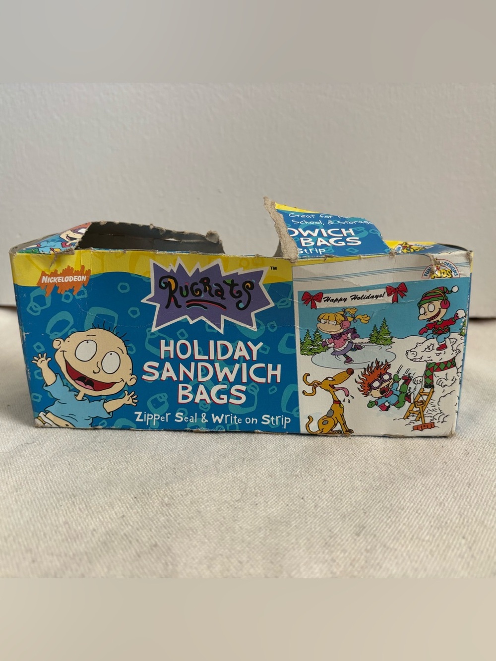 VTG Nickelodeon Rugrats Holiday Sandwich Bags Box Zip Seal Write-on Strip 1998